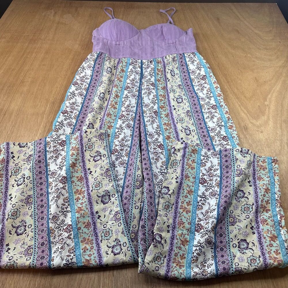 BOG Collective Boho Patchwork Jumpsuit Wide Leg Smocked Womens L